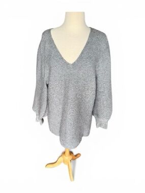 Alfani Gray Knit Sweater with Deep V-Neck and Balloon Sleeves, XL